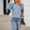 Women's Casual And Fashionable Solid Color Round Neck Loose Drawstring Long Sleeved Top