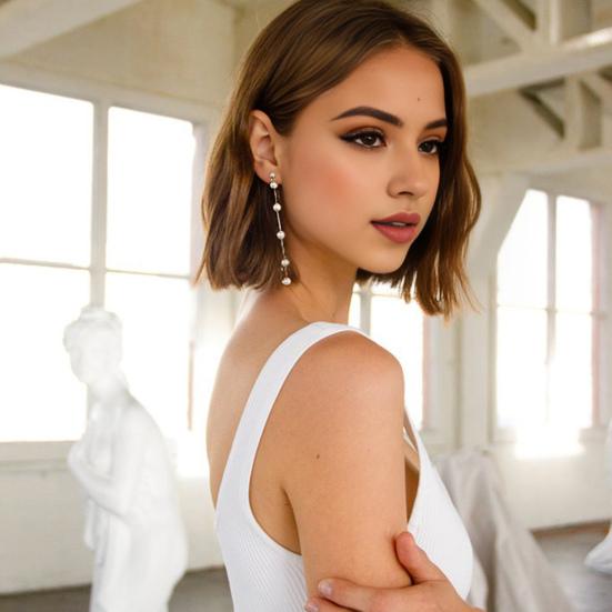 1 Pair Women Large Hoop Earrings Faux Pearl Round Circle Exaggerated Style Party Prom Formal Occasion Ear Hoop Ear Jewelry