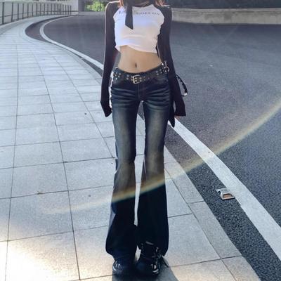 Women's Low-Rise Micro Flare Retro Stretch Jeans - Slimming Petite Fit for Spring & Autumn 2026