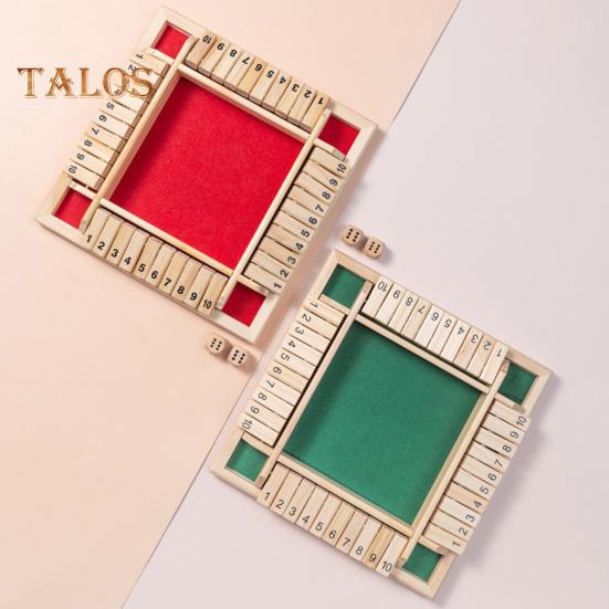 Shut The Box Joc de masă cu zaruri Joc educațional de strategie cu numere de matematică în 4 direcții 4 jucători Copii adulți Petrecere de noapte în familie Jucărie din lemn Close The Box