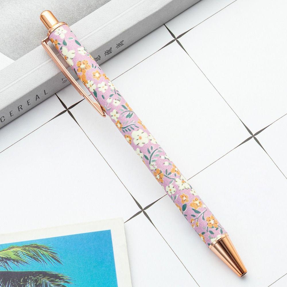 Cute Cartoon INS Print Pen Luxury Heart Flower Pens Portable Press Metal Pen  Office Supplies