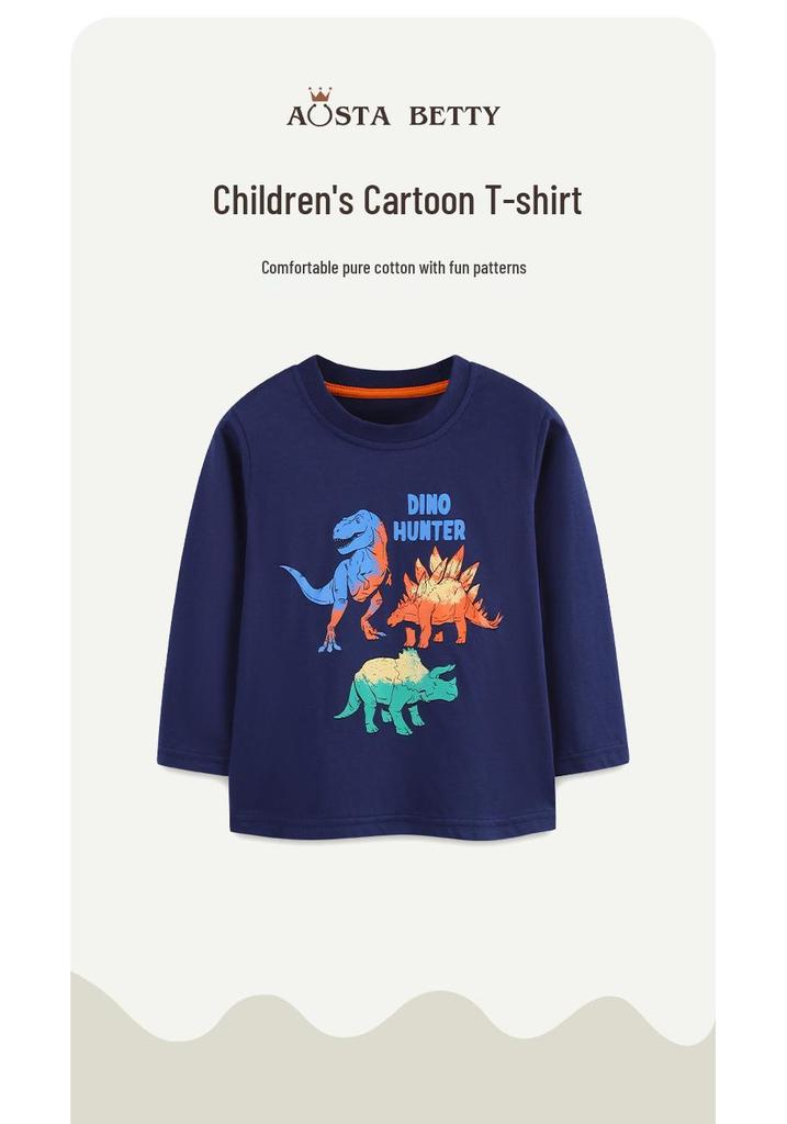 European Fashion Dinosaur Print Boys' Long-Sleeve T-Shirt - Autumn Arrival