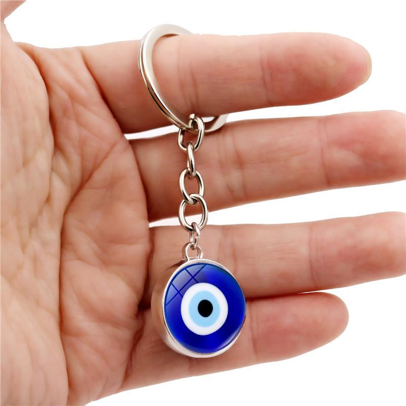 Turkish Evil Chic Eye Keychain With Doublesided Crystal Glass Pendant And Alloy Zinc