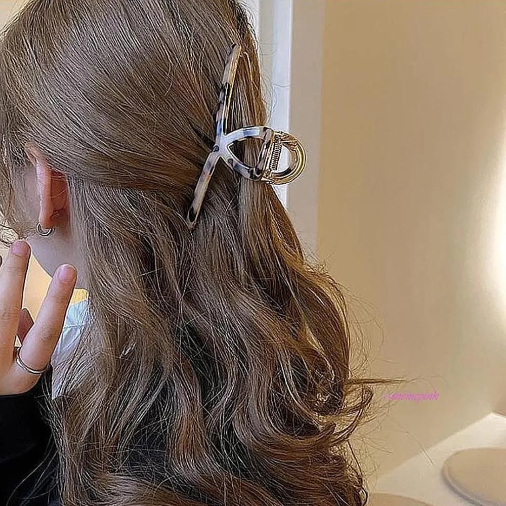 Claw clip twist leopard print mother-of-pearl marble half half updo hair clip updo hair bun hair pin long hair jkl431 white