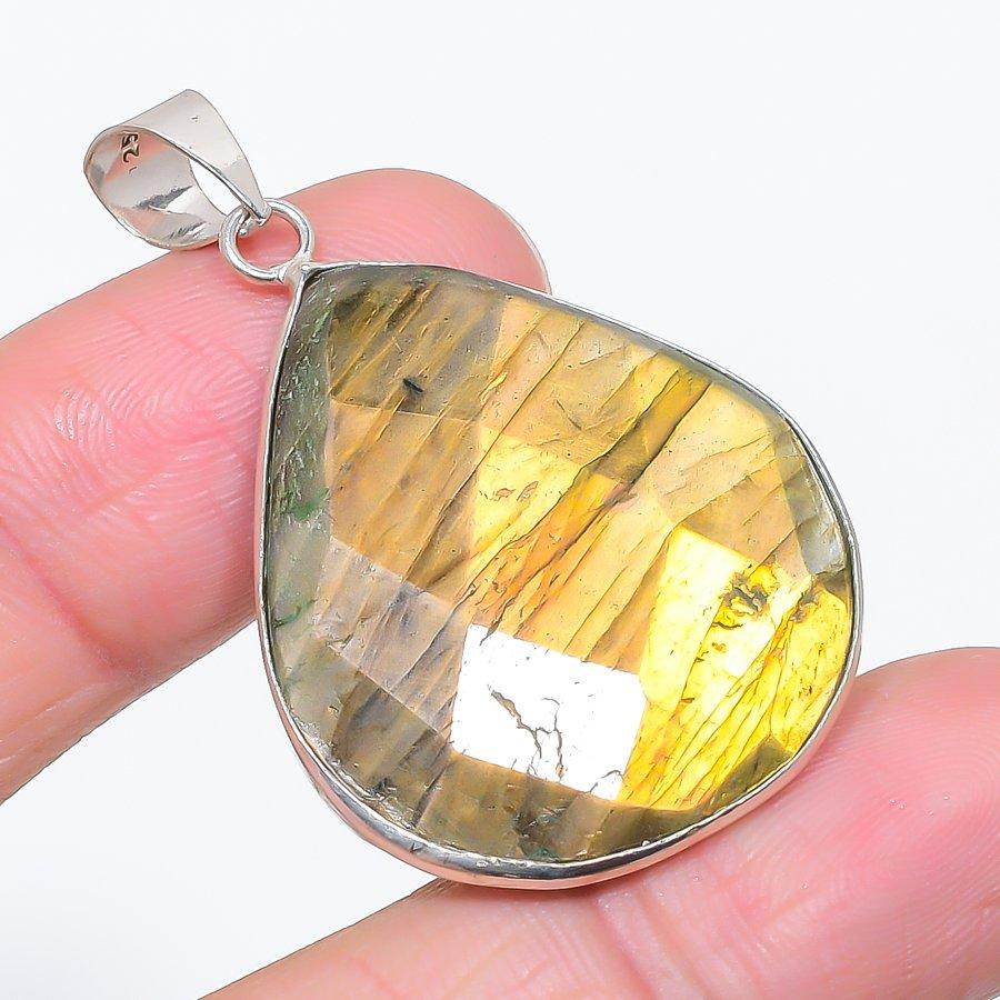 

Натуральный Лабрадорит Драгоценный Камень 925 Стерлинговое Серебро Ювелирный Подвеска 1.81 N3C37