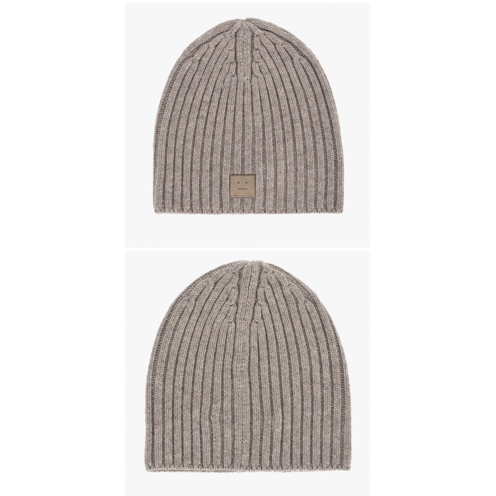 Acne Studio C40387 Greige Melange  Drn  Face Logo Patch Beanie