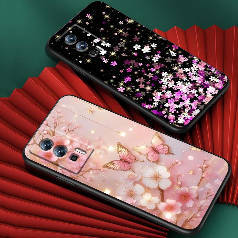 Butterfly flower pattern Phone Case For Xiaomi Redmi 12 13C 12C 13 10C 9T A2 9A 9C 7A Note 10S 8T 10 9 8 Pro 4G 5G Black