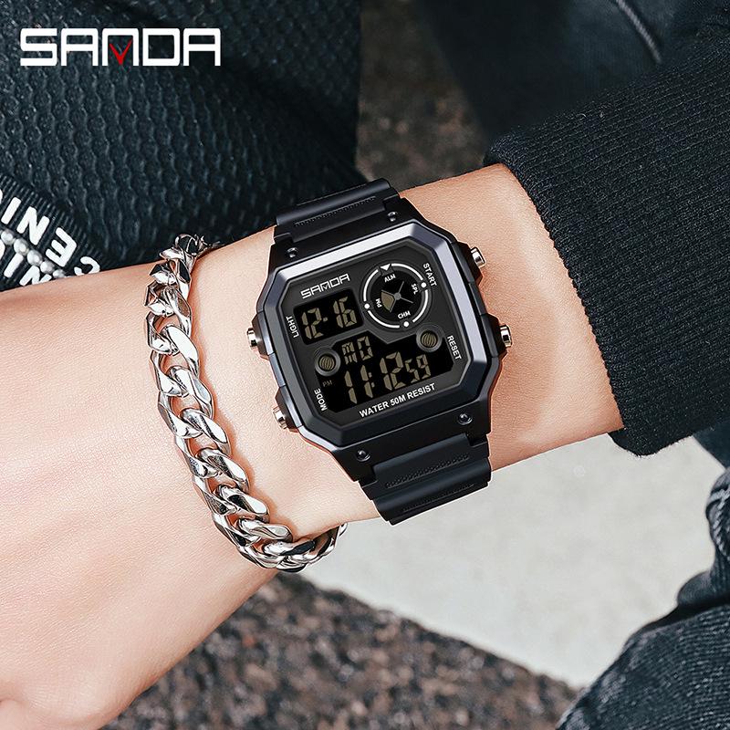 Men's Fashion LED Square Night Light Electronic Watch