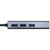 AISENS - A109-0396 - Convertisseur USB3.1 Gen1 USB-C vers Ethernet Gigabit 10/100/1000 Mbps + Hub 3xUSB3.0, Gris, 15 cm