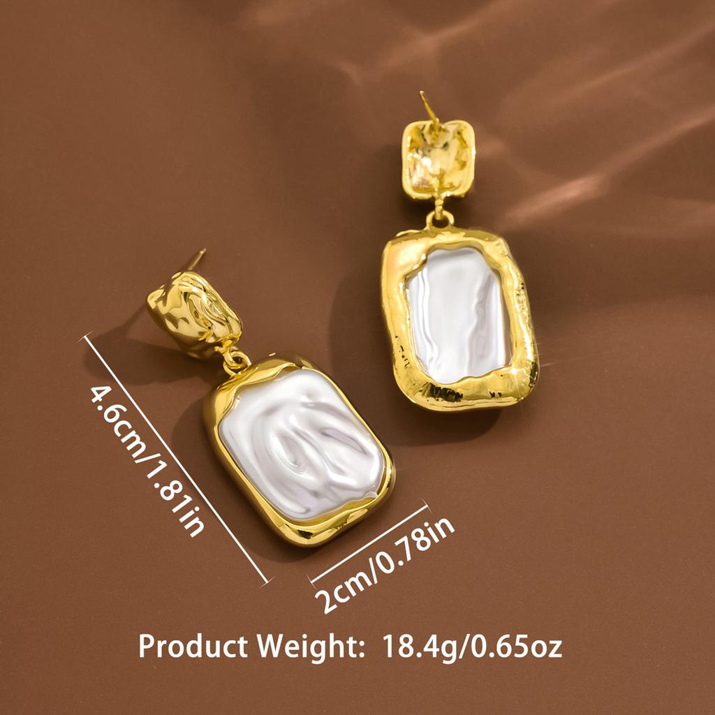 18K Real Gold Electroplating, Zircon Pearl Geometric Stud Earrings Autumn And Winter Stud Earrings Light Luxury High-End Earrings Women
