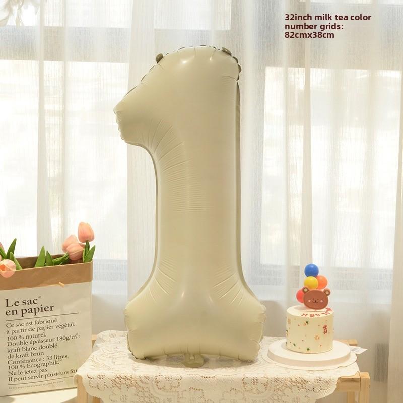 New 32-inch Caramel Cream-colored Aluminum Film Digital Balloon Children's Birthday and First Birthday Party Decoration