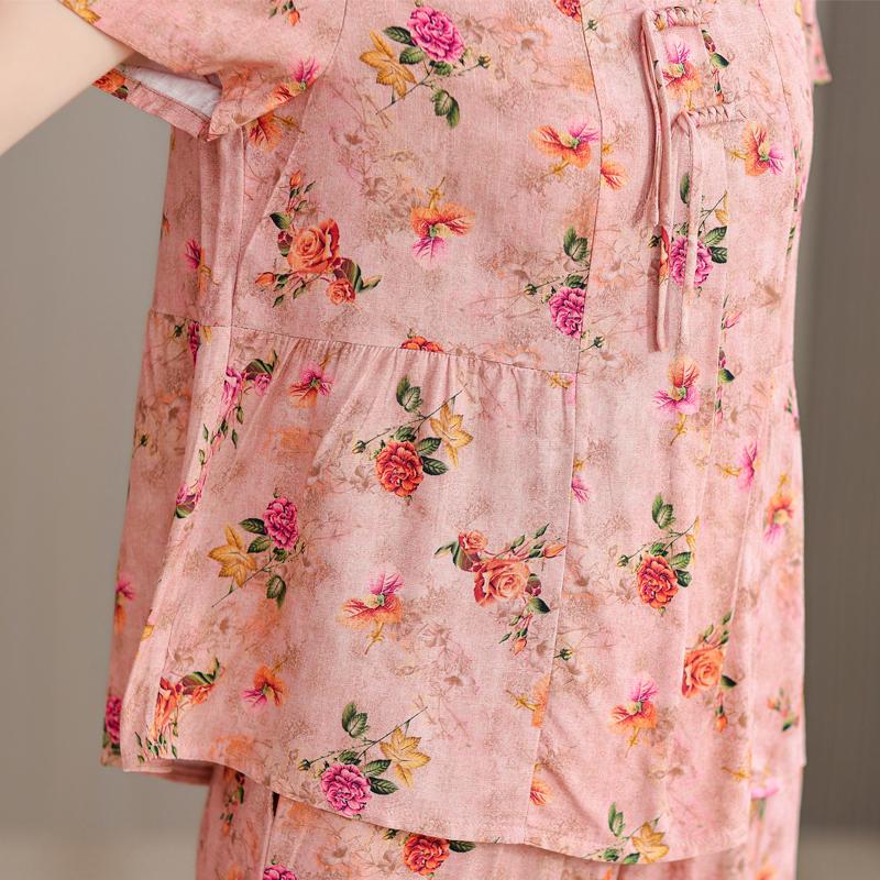 Plus Size 2 Piece Sets Women Outfit Summer Vintage Clothing Loose Casual Pants Sets