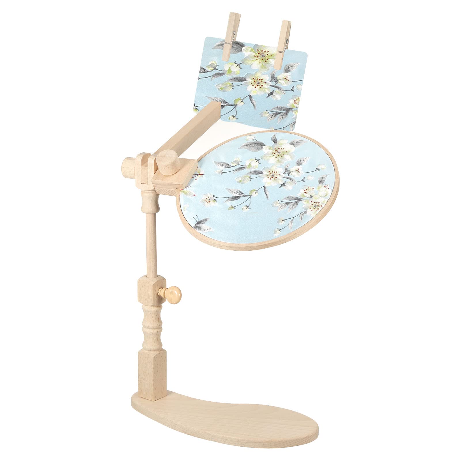 PATIKIL Embroidery Hoop Stand, Adjustable, Sit-on, Cross Stitch Stand, Wooden, for Embroidery, Crafts, Art, Sewing
