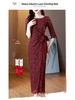 2023 Summer Wine Red Retro Lace Evening Dress