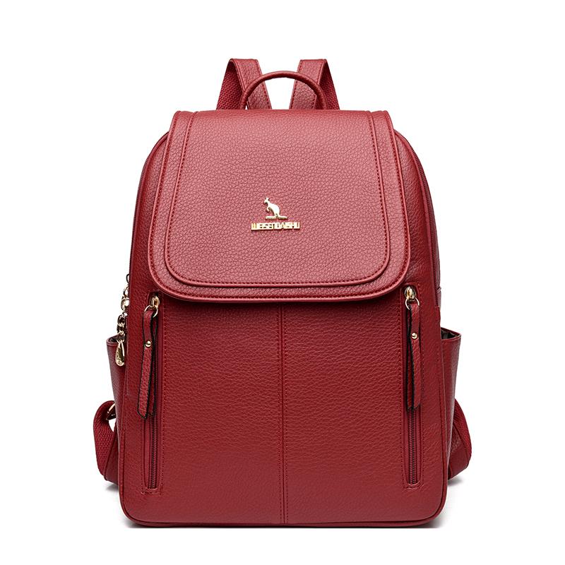 Myk Ryggsekk i Skinn Dame Ryggsekk med Stor Kapasitet Student Skolesekk