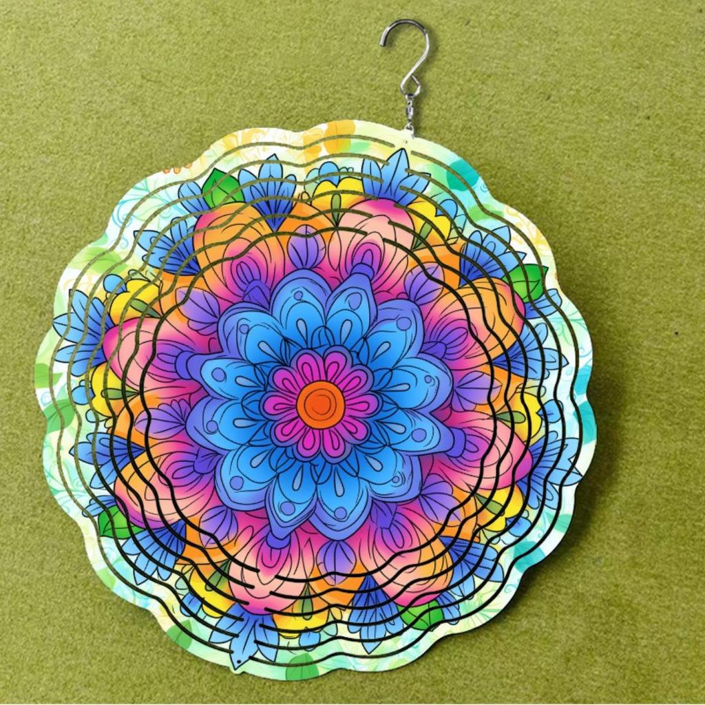 3D Mandala Flower Wind Chime Vibrant Metal Hanging Decor for Indoor Outdoor Window Garden Patio Balcony All Season Gift