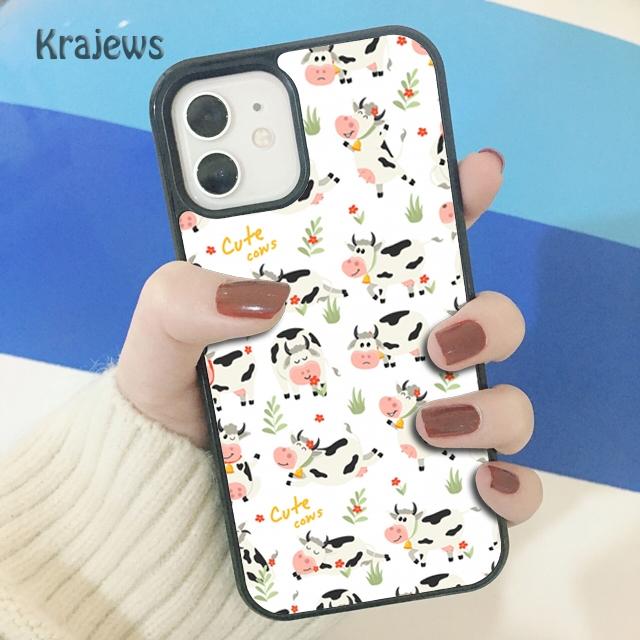 Krajews Animal Cute Cartoon Cow Soft Phone Case Cover For iPhone 17 Air 16 15 14 Plus 11 12 13 Pro Max Coque Fundas