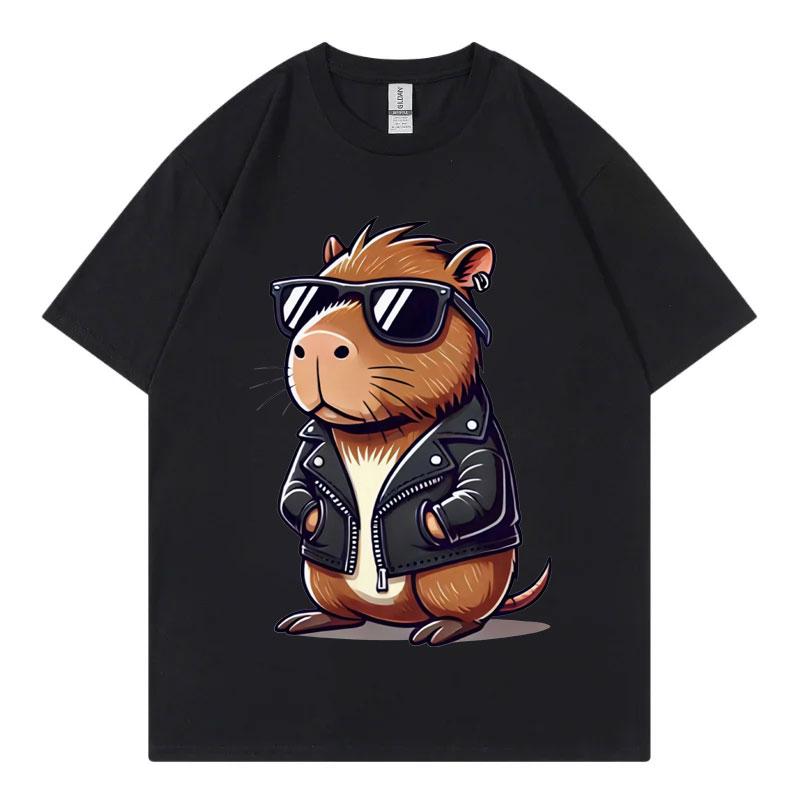 Fashion Cool Capybara Cute Animal Graphic T Shirts High Street Trend Short Sleeve T-shirt Men Women Casual Loose Cotton T-shirts