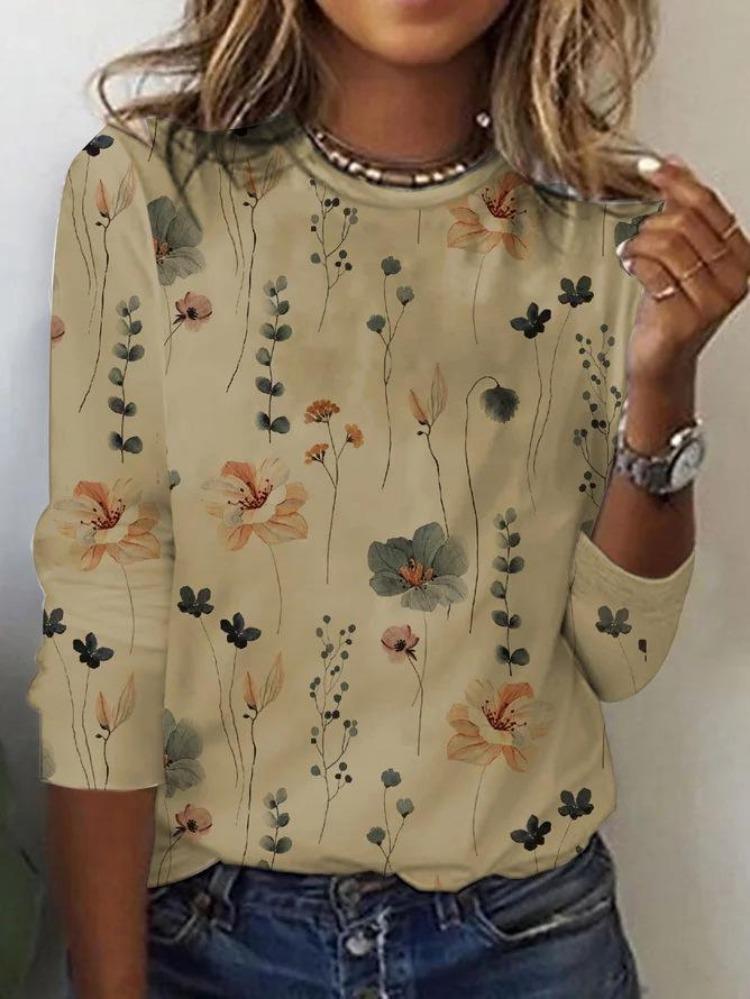 

Fashion American Long Sleeve T-Shirt Women Cross European Flower Print XXL хакі