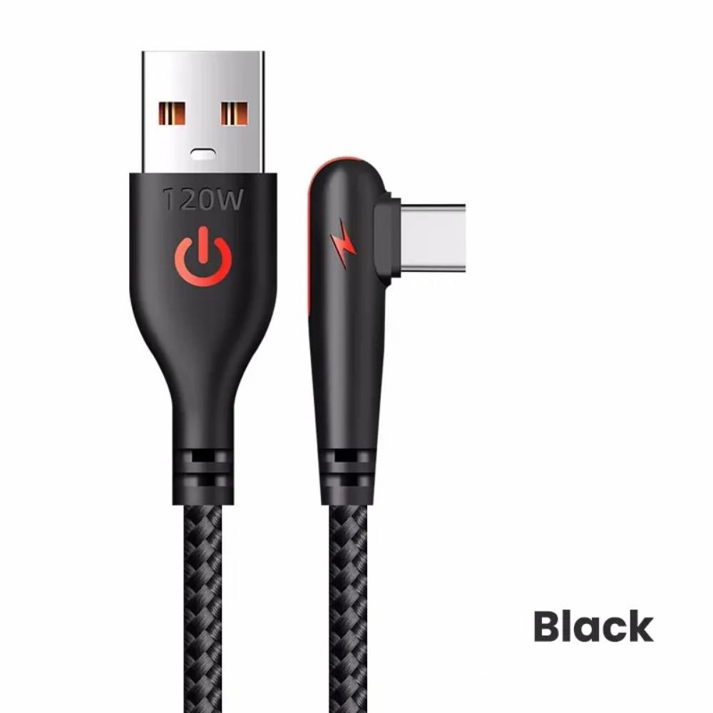Cablu USB la tip C de 120 W, cot de 90 de grade, telefon mobil, Încărcare rapidă pentru Huawei Xiaomi Samsung Cablu de încărcare USB tip C pentru telefon