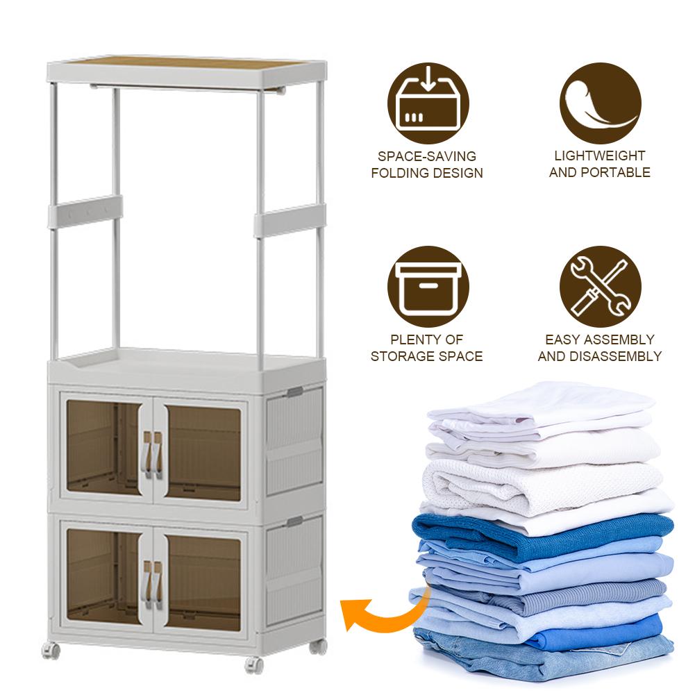 Mobile Wardrobe Portable Closet with Haging Rod & Cabinet Clothes Organizer Clothing Storage Shelf for Bedroom Living Room