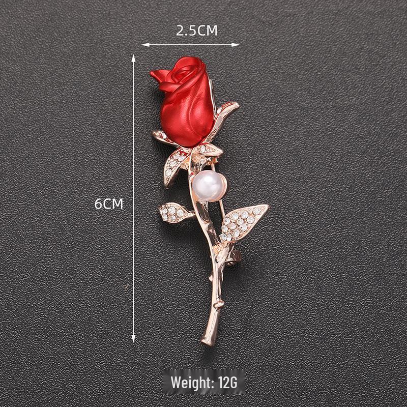 Exquisite Women's Red Flower Brooch – Niche Design, High-End Suit Accessory