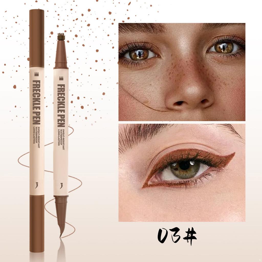 Dual-Ended 2-in-1 Eyeliner & Freckle Tool – Angled Tip + 6-Point Stamp, Water & Smudge Resistant, Long-Wearing for Daily Look