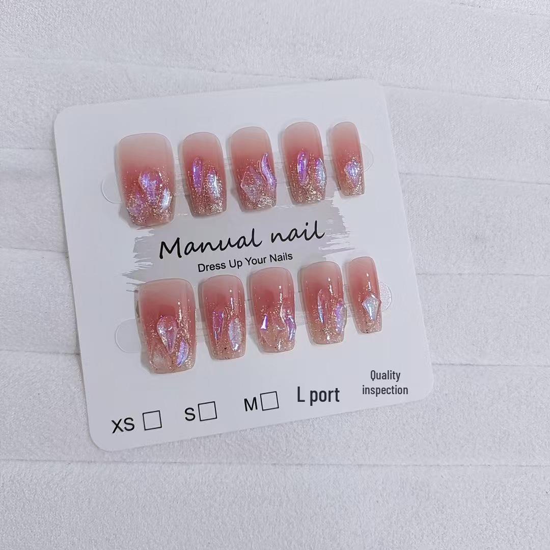 

Handmade Wearable Nails: 10-Piece Purple Light Diamond Flash with Whitening Glitter Blush, Medium/Short Tapered.