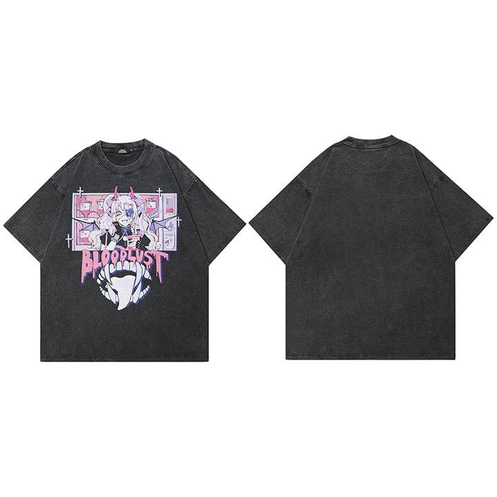

Hip Hop Washed Black TShirt Streetwear Harajuku Anime Cartoon Graphic T Shirt Cotton Men Tshirt Unisex Tops Tee Hipster M