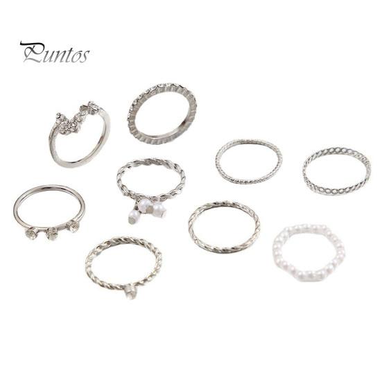

9 шт./компл. элегантные женские кольца набор стразы бабочки искусственный жемчуг декор кольца на палец ювелирные изделия подарок серебряный