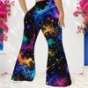 Women Plus Size High Waist Full Length Galaxy Printed Flared Pants