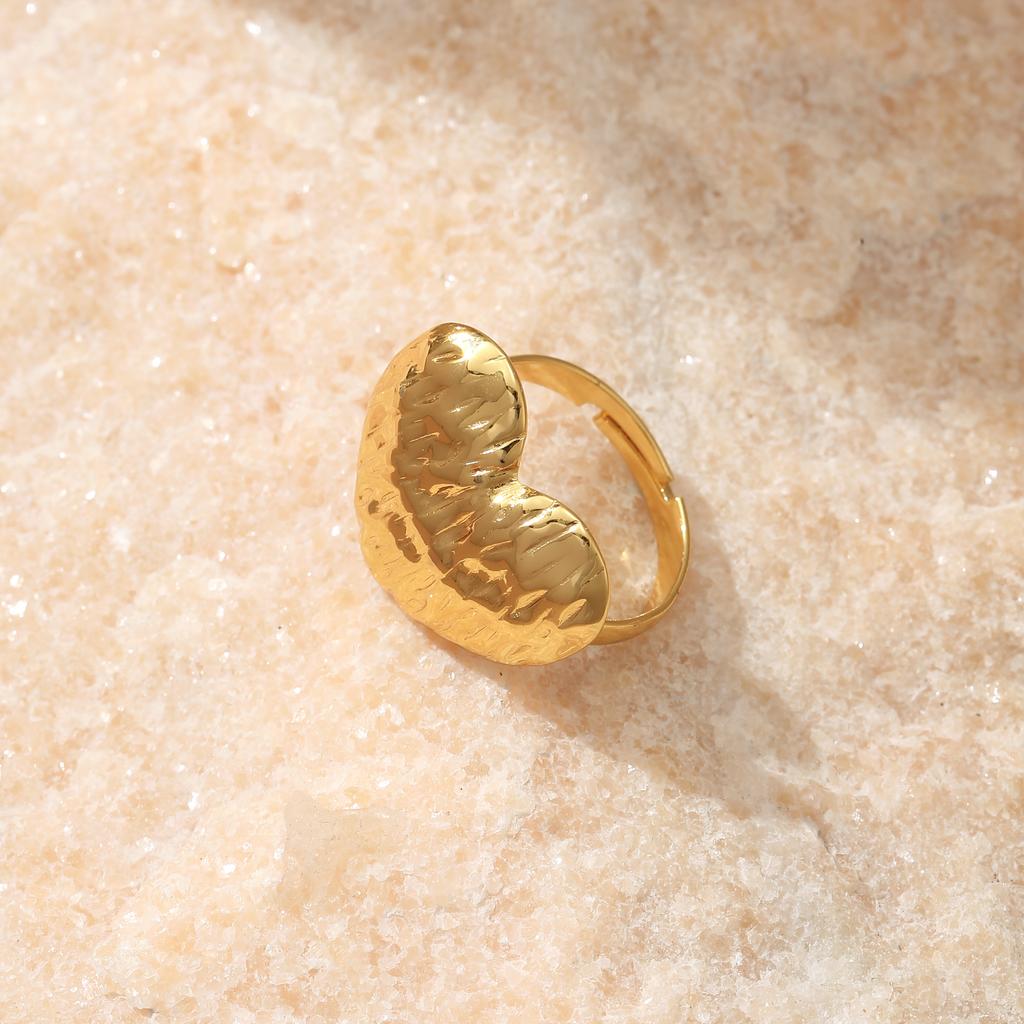 Golden Plated Hammered Heart Open Adjustable Ring for Women Elegant Statement Jewelry Gift