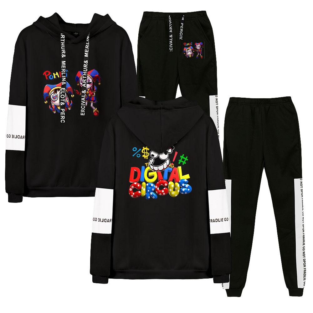 

Мужские комплекты с капюшоном + брюки из двух предметов, повседневный спортивный костюм с цифровым цирковым принтом, мужской модный комплект спортивной одежды, спортивный костюм, мужской