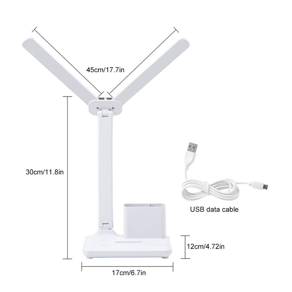 LED Double-head Desk Lamp USB Charging Eye Protection Lights Dimmable Foldable Reading Light with Pen Holder For Office