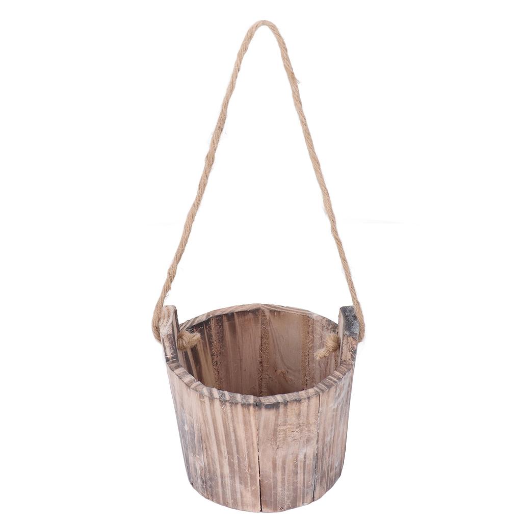 Barrel Planter Round Vintage Rustic Style Wall Hanging Wooden Garden Flower Pot for Garden Patio