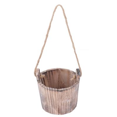 Jardinera de Barril Redonda Estilo Rústico Vintage para Colgar en la Pared Maceta de Madera para Jardín Patio