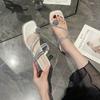 Two sandals for women to wear 2025 new summer fashion rhinestone toe fairy wind thick high heel crystal cool slippers