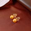 18k real gold electroplated retro zircon flower pearl necklace women's sweater chain light luxury necklace