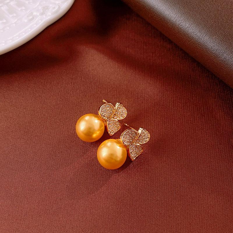 18k real gold electroplated retro zircon flower pearl necklace women's sweater chain light luxury necklace