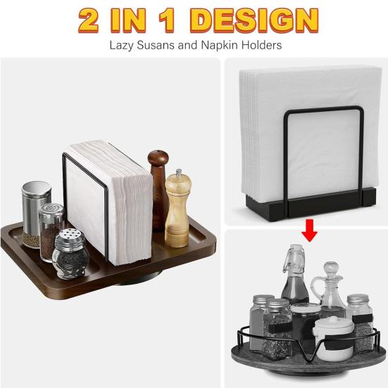 Kitchen Storage Rack Wooden Napkin Holder Rotating Spice Rack Multi-functional Vertical