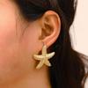 European Gold Star 14k Plated Stud Earrings - Five-Pointed Star Design for Women, Ideal for Summer Beach Vacations.
