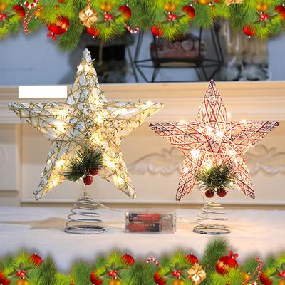 Zlatý třpytivý pentagram na vánoční stromeček s LED světly třpytí vánoční ozdoba v korunách stromu pro domácí vánoční výzdobu