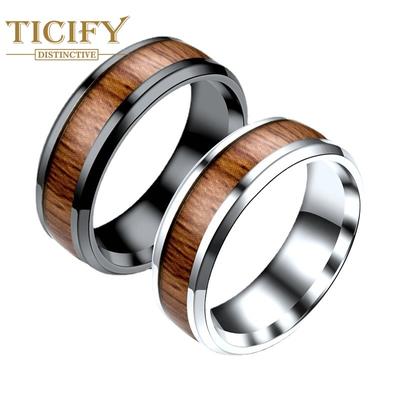 Stainless Steel Wood Grain Ring European and American Retro Titanium Steel Rings Male Jewelry