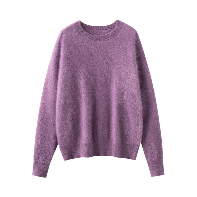 Women's Loose Knit Cashmere Pullover with Brushed Round Neck