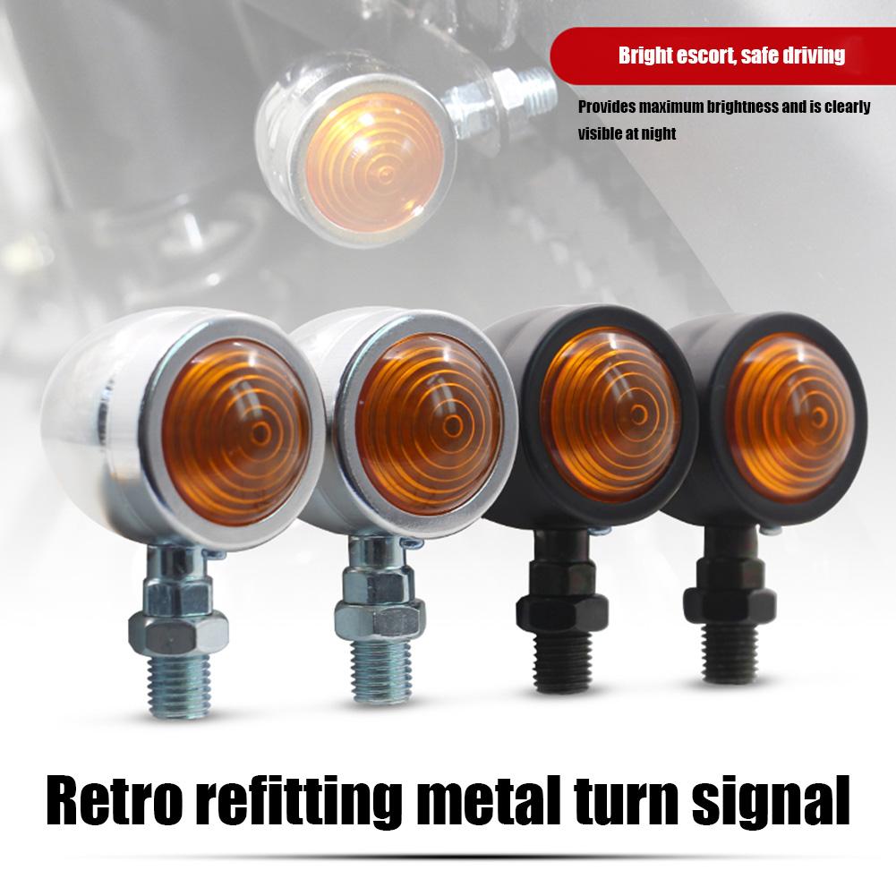 2pcs Motorcycle Turn Signals IP66 Waterproof Amber Lens Retro Motorbike Indicator Blinker Lights 12V Motorcycle Accessories