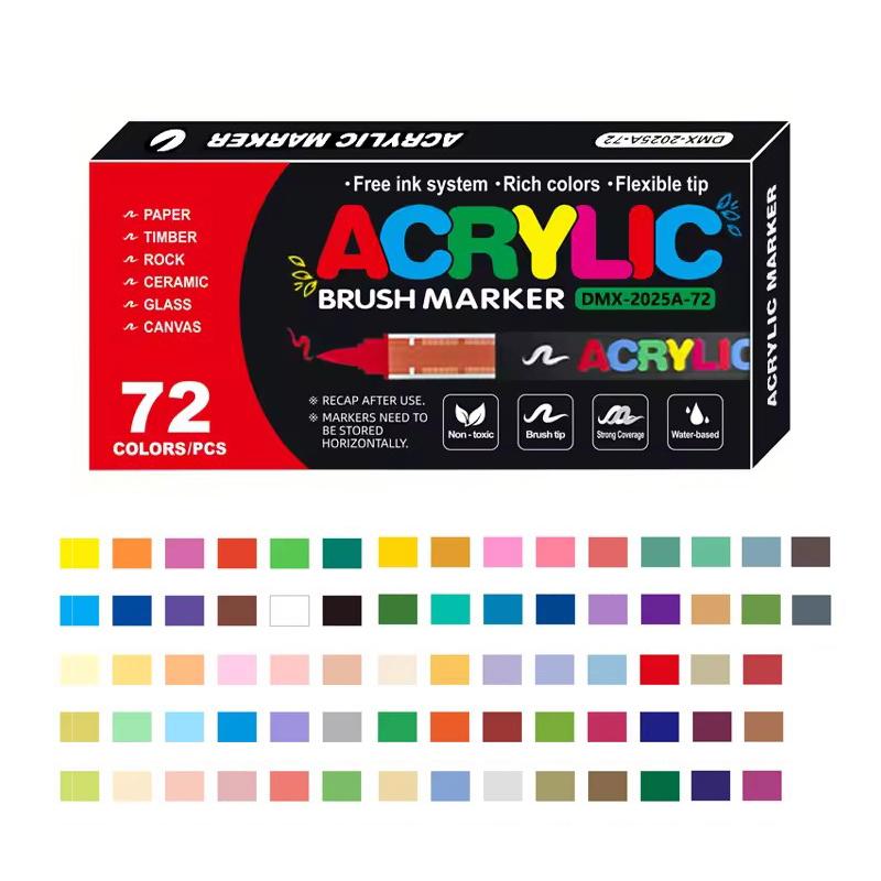 12/24/36/48/72 Colors Acrylic Paint Markers Brush Tip Paint Marker For Rock Painting Wood Canvas Stone Diy Crafts Christmas Gift