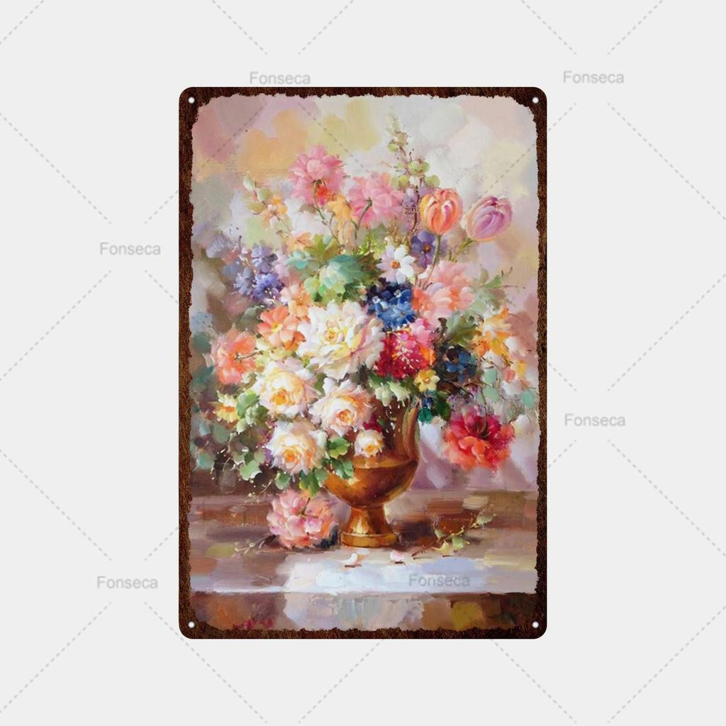 Flower Potted Landscape Metal Sign Vintage Tin Sign Metal Vintage Bar Vintage Wall Decoration Bar Club Man Cave Metal Poster