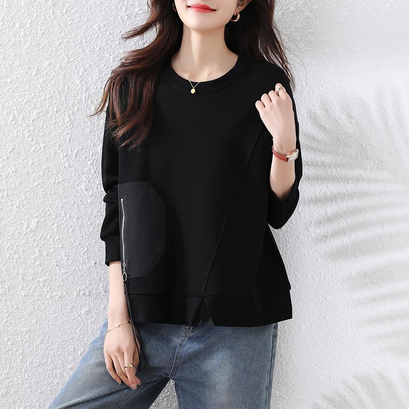 DIMANAF 2025 Autumn Plus Size Women Hoodies Shirts Long Sleeve T-shirt Loose Casual Tops Tees Black