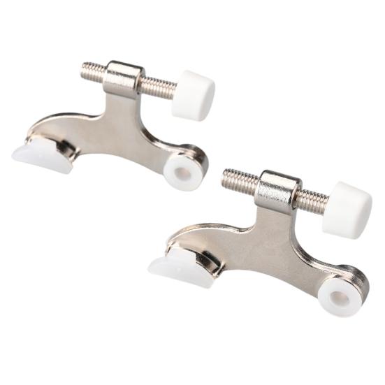 2Pcs Door Stopper Satin Nickel Adjustable Easy-installation with White Rubber Bumper Tips Durable Hinge Pin Door Stop