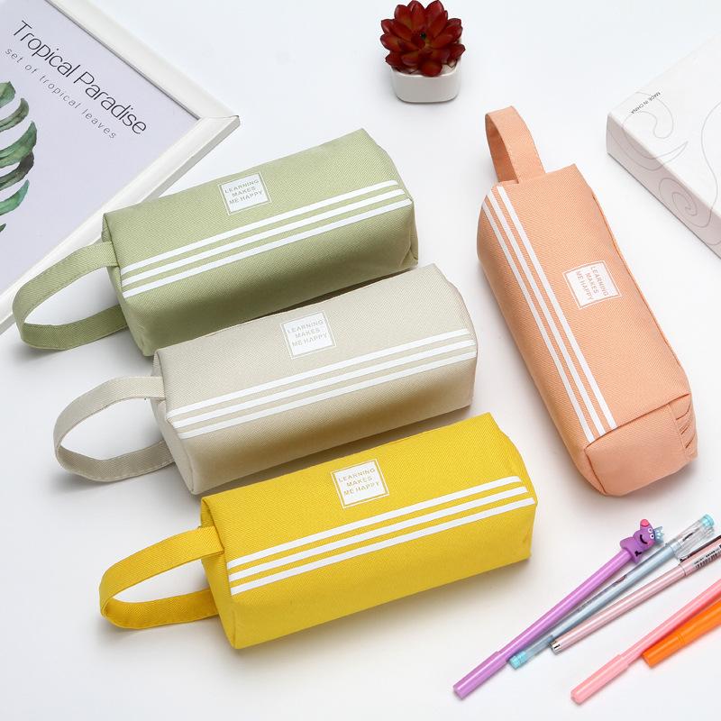 Cute Pen Case Kid Stationery Bag Portable Canvas Pencil Case School Supplies Storage Bag Double Layer Pencil Bag Student Pen Bag